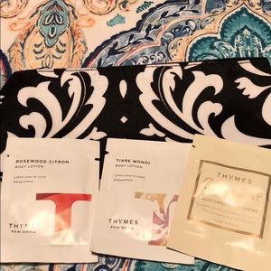 Make up bag and body lotion samples